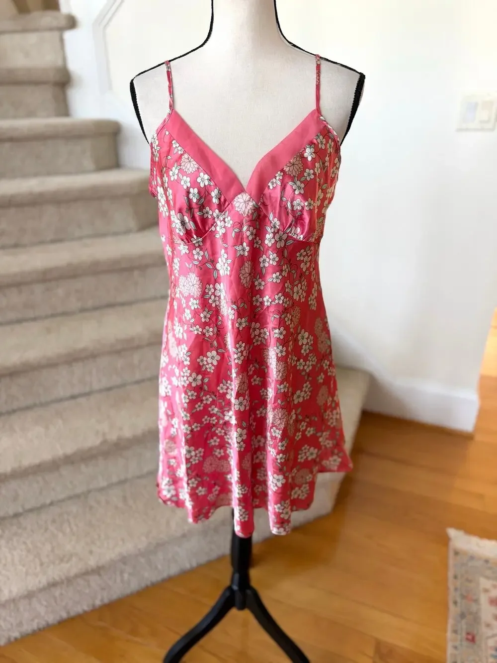 Vintage Y2K Pink White Baby Blue Floral Mini Baby Doll Slip Dress Coquette - Picture 1 of 6
